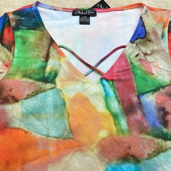 Michael Tyler 3/4 Sleeve Top Blouse V-neck Casual Abstract Women’s Tunic Size L - Picture 9 of 11